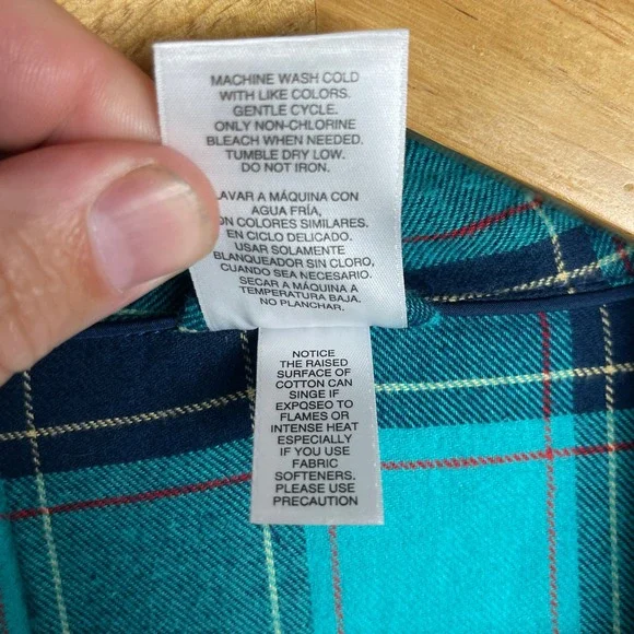 Lands End Womens Teal Navy Blue Plaid Flannel Pajama Set Cotton Size L - Picture 5 of 8